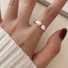Silver Geometric Letter pearl Rings For Women Men Simple Korean Open Adjustable Handmade Ring Couple Gifts - Image 2