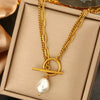 Imitation Pearl Pendant Necklace with Gold-Tone Rope Chain - Image 1