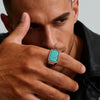 Men's Square Stone Ring,Stainless Steel Turquoise Tiger Eye Stone Ring,Silver Color Thumb Ring Signet Ring Gift - Image 3