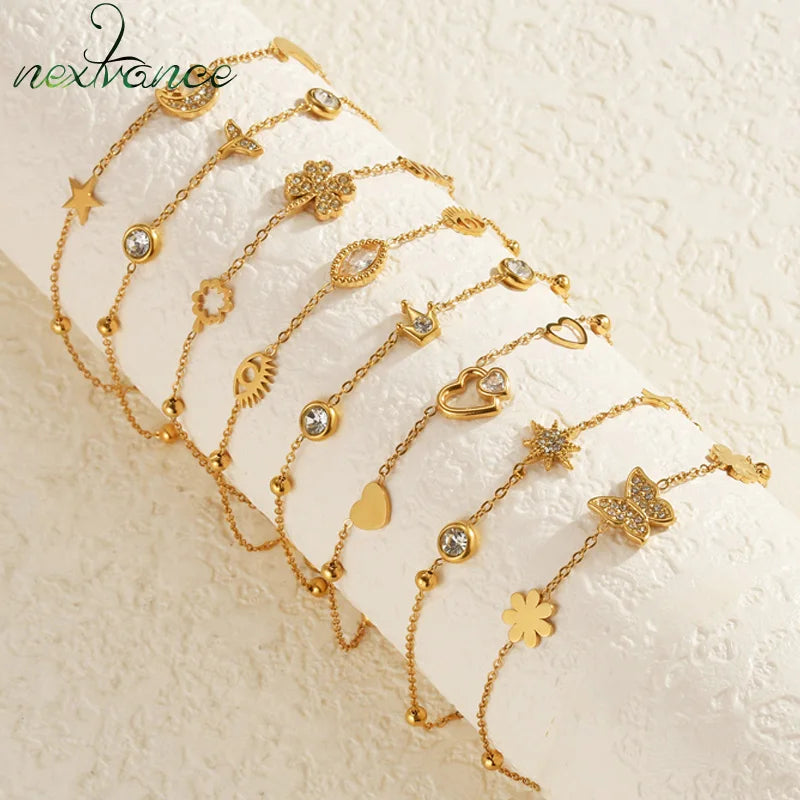 Nextvance Multiple Styles Zircon Bracelet Crown Heart Moon Star Gold Color Stainless Steel For Women Summer Party Jewelry Gifts - Image 1