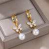 Butterfly Zircon Stainless Steel Pearl Earrings For Women Gold Plated Piercing Earring Aesthetic Jewelry Gift - Image 5