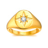 Women Star Signet Rings, Gold Color Stainless Steel Round Finger Band, CZ Stone Star Girl Anel - Image 1
