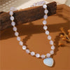 Stone Bead Heart Pendant Necklace for Women Frence Vintage Beads Chain Necklace Party Jewelry Gifts - Image 6