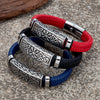 Punk Viking Style Stainless Steel Compass Norse Runes Amulet Beads Braided Blue Leather Bracelet - Image 2