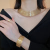 4 Pcs Metal Gold Color Geometric Multi-layer Necklaces for Women Heavy Industry Bangles Round Earrings Jewelry Set B - Image 2