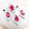Silver Red Zircon Bridal Jewelry Sets Wedding Stones Bracelets Earrings Rings Pendant Necklace Set For Women - Image 2