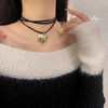 Goth Black Velvet Big Heart Pendant Choker Necklace for Women Elegant Weave Knotted Bowknot Adjustable Chain Jewelry - Image 2