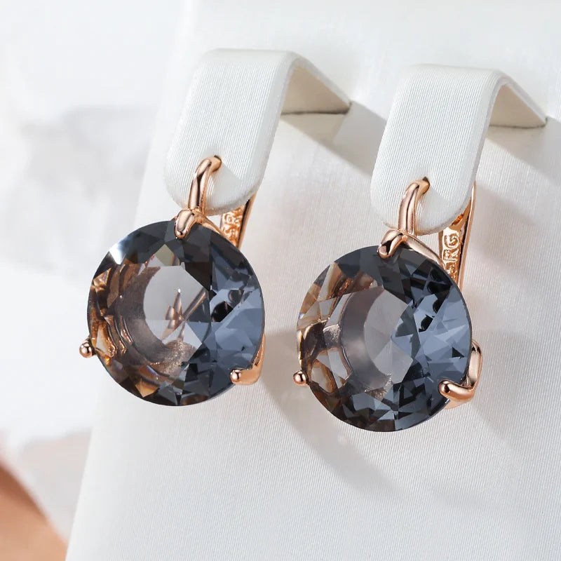 Large Grey Stone Drop Earrings with Rose Gold Tone Details - Image 1