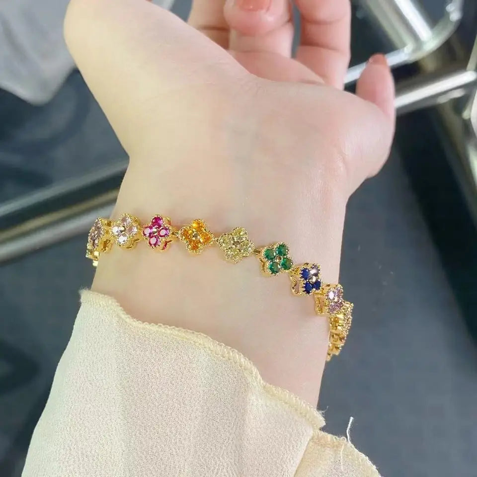 Rakol Colorful Clover Zircon Bracelet Charm Charm Cute Sweet Shining Crystal Jewelry Gift - Image 1