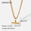 Gold Color Plating Figaro Cuban Chain T-bar Pendant Necklace Stainless Steel T-bar Pendant Necklace For Women - Image 7