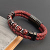 Multi Layer Braided Rope Leather Bracelet Stainless Steel Men Bangles for Red Stone Charm Women Jewelry - Image 1