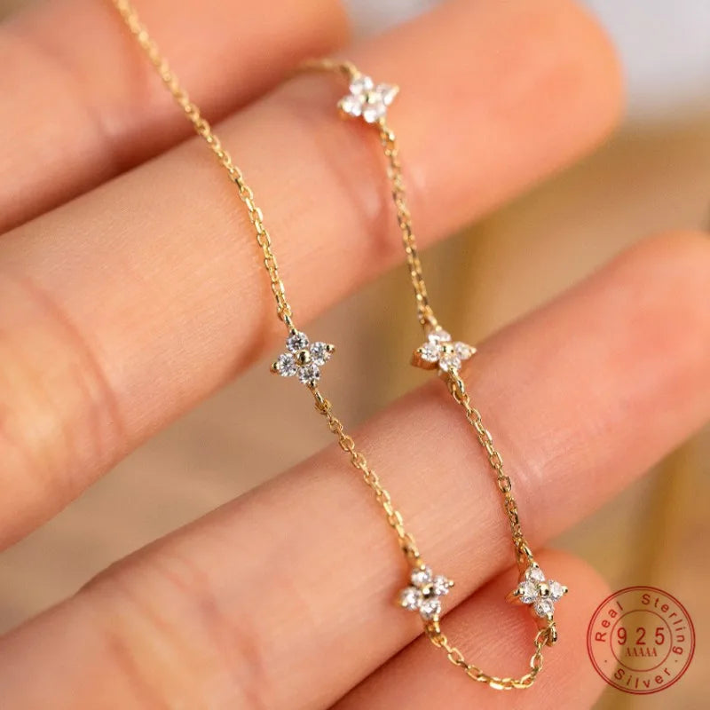Silver Plated Gold Shiny Zircon Flower Bracelet for Women Korean Temperament Jewelry Gifts - Image 1