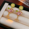 Vintage Lime Wine Glass Earrings for Women Temperament Light Inlaid Rhinestone Pearl Earring Sense Jewelry - Image 4