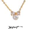 Delicate Bling Zircon Imitation Pearls Bow Knot Drop Collar Necklace Elegant Korean Jewelry for Women - Image 1