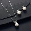 2 Pcs Imitation Pearl Pendant Women Necklace Earring Stud Set Silver Color Snake Chain Square Metal Full Crystal Jewelry Set - Image 1