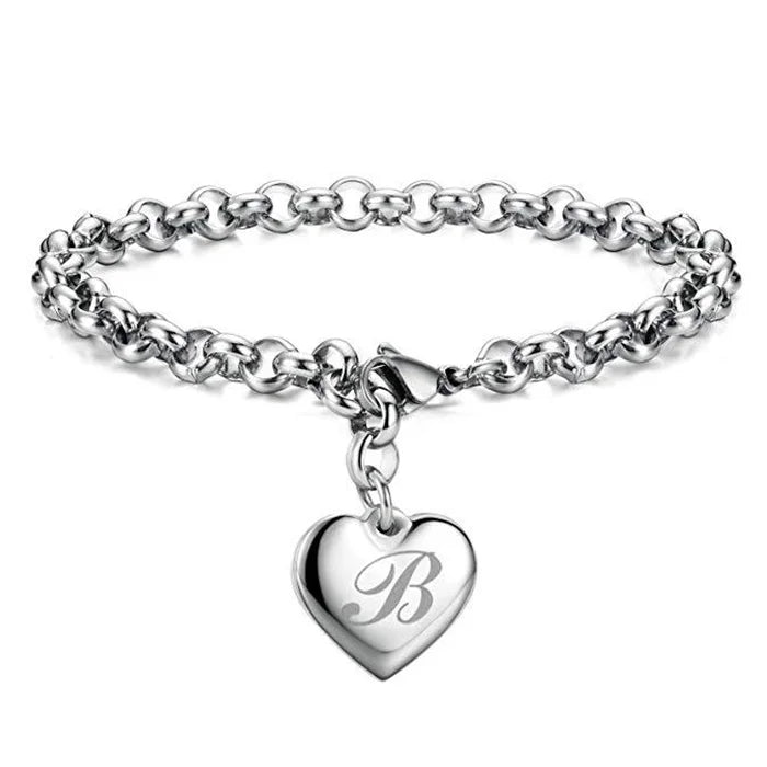 silver noble Heart 26 Letteres chain Bracelets for women party wedding Jewelry gifts - Image 1