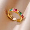 Colorful Cubic Zirconia Open Ring in Gold-Tone Stainless Steel - Image 16