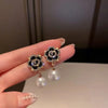 Elegant Pearl White Black Camellia Earrings Ladies Temperament Retro Earrings Birthday Gifts - Image 7