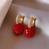 Red Cubic Zirconia Ball Dangle Earrings for Women Golden Color U Shaped Crystal Drop Earring Party Jewelry - Image 7