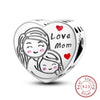 Silver Charm Bead Mother's Day Love Heart Family Charm Bead Pendant Fits Bracelet Womens Jewelry Gifts - Image 20
