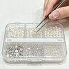 6 Grid 3D Nail Art Rhinestones White Round Pearl Nail Charms Steel Beads Gem Stones Decorative Jewelry Nail Parts - Image 3