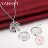 Silver Charm Round Tree of Life Earrings Necklace Set For Women Wedding Christmas Jewelry Set - Image 1