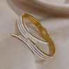 1pc Full Rhinestone Gold Color Glitter Zircon Stainless Steel Bracelet Bangle for Women Crossed Open Cuff Bangles - Image 6
