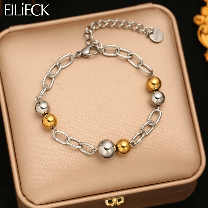 316L Stainless Steel Beads Link Chain Bracelet Bangles For Women Daily Wear Wrist Chain Jewelry Gift - Image 1