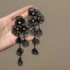 Black Exaggerated Flower Petal Tassel Long Earrings Light Jewelry For Women Party Daily Wearing - Image 1