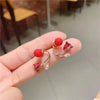 Imitation Pearl Crystal Black Red Tulip Flower Curved Back Hang Post Stud Earrings Two in One Jewelry Birthday Girl Gift - Image 4