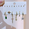 6pcs Pendant Earring Set Star Flower Butterfly and Simple Hoop Earrings Jewelry Gold Plated Accessory - Image 18