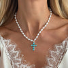 Pearl Cross Pendant Necklace Women Colorful Zircon Square Stud Earrings Elegant Banquet Dress Jewelry Set Accessories - Image 8