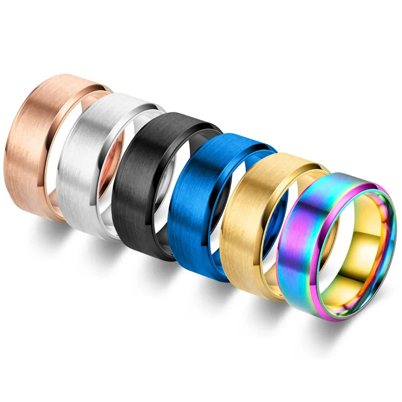 6 Colors Classic 8mm Tungsten Mens Ring Surface Brushed Stainless Steel Ring for Women Wedding Band Couples Jewelry Accessories - Image 1