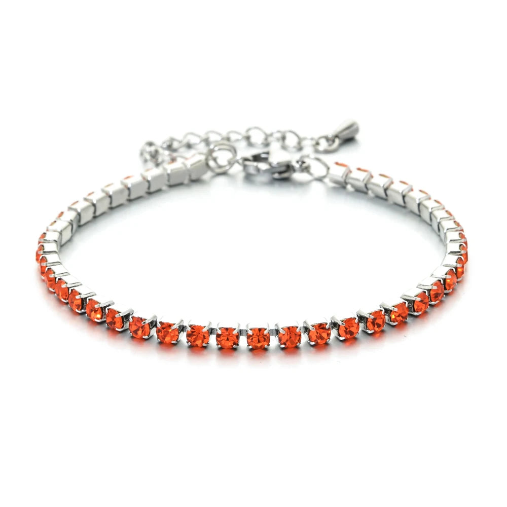 Colorful Cubic Zirconia Stone Tennis Bracelets Silver Plated Stainless Steel Chain Bracelet for Women Bride Jewelry - Image 1