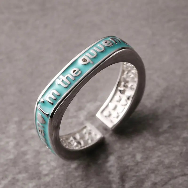Drop Glue Letter Love Silver I'm The Quuen Personality Sweet Opening Rings - Image 1