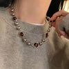 Vintage Leather Brown Stone Pendant Necklace Women's Retro Stacking Choker Temperament Clavicle Chain Hip Hop Jewelry Accessory - Image 3