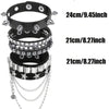 Four Piece Black PU Leather Cuff Bracelet Set with Stud and Chain Details - Image 18