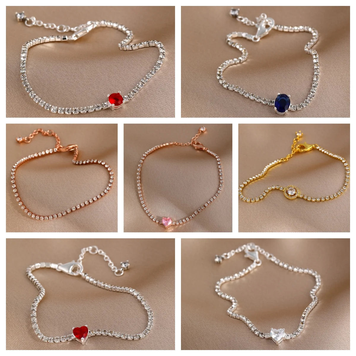 Eourpean Silver Red&Pink&Bule Round Stone Bracelet Women Jewelry For Birthday Anniversary'Gift - Image 1