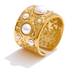 Simulated Pearls Hammer Metal Cuff Bracelet Bangle Texture Stainless Steel Statement Open Wrist Jewelry - Image 8
