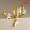 3PCS Stainless Steel Hoop Earrings Set for Women Crystal Zircon Huggie Flower Water Drop Piercing Earring Wedding Jewelry - Image 11