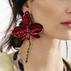Vintage Metal Wine Red Enamel Drip Glaze Large Fower Earrings for Women Charm Exaggerated Wedding Jewelry Gift - Image 1