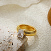 Chunky Striped Ring with Square Crystal in Gold-Tone - Image 19
