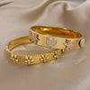 Half-zirconia Flower Bracelet Heart-shaped Five-pointed Star Diamond-encrusted Stainless Steel Women's Cuff Bangle - Image 3