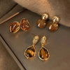 Brown Resin Tiger Eye Stone Dangle Earrings for Women Silver Needle Earring Personality Melard Color Jewelry - Image 1