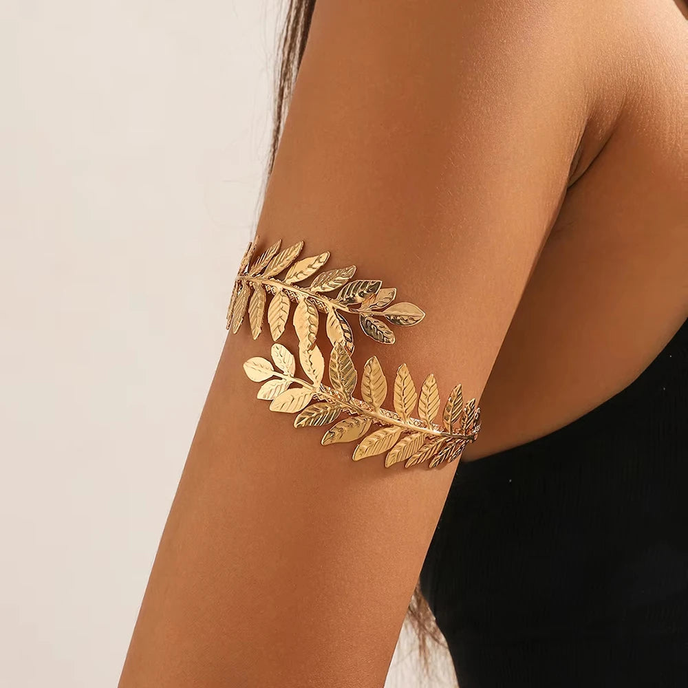 Ftcy Metal Leaf Upper Arm Bracelet for Women Greek Roman Style Women's Armband Upper Arm Cuff Gold Color Jewelry Gift - Image 1