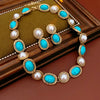 Vintage Design Oval Imitation Pearl Earrings Choker Necklace French Elegant Temperament Twist Lace Jewelry Set Banquet Gift H - Image 1