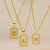 Stainless Steel Square 26 Letters Pendant Necklace White Shell Inlay Cubic Zircon Letter Initial Necklace - Image 4