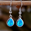 Female White Blue Fire Opal Stone Classic Silver Color Water Drop Earrings Cute Dangle Boho Jewelry For Women - Image 1