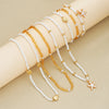 6Pcs/Set Rice Beaded Shell Starfish Pendant Necklace Bracelets Bohemian Elegant Gold White Color Jewelry Set Holiday Accessories - Image 3