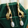 Hand and Imitation Pearl Dangle Earrings - Image 6